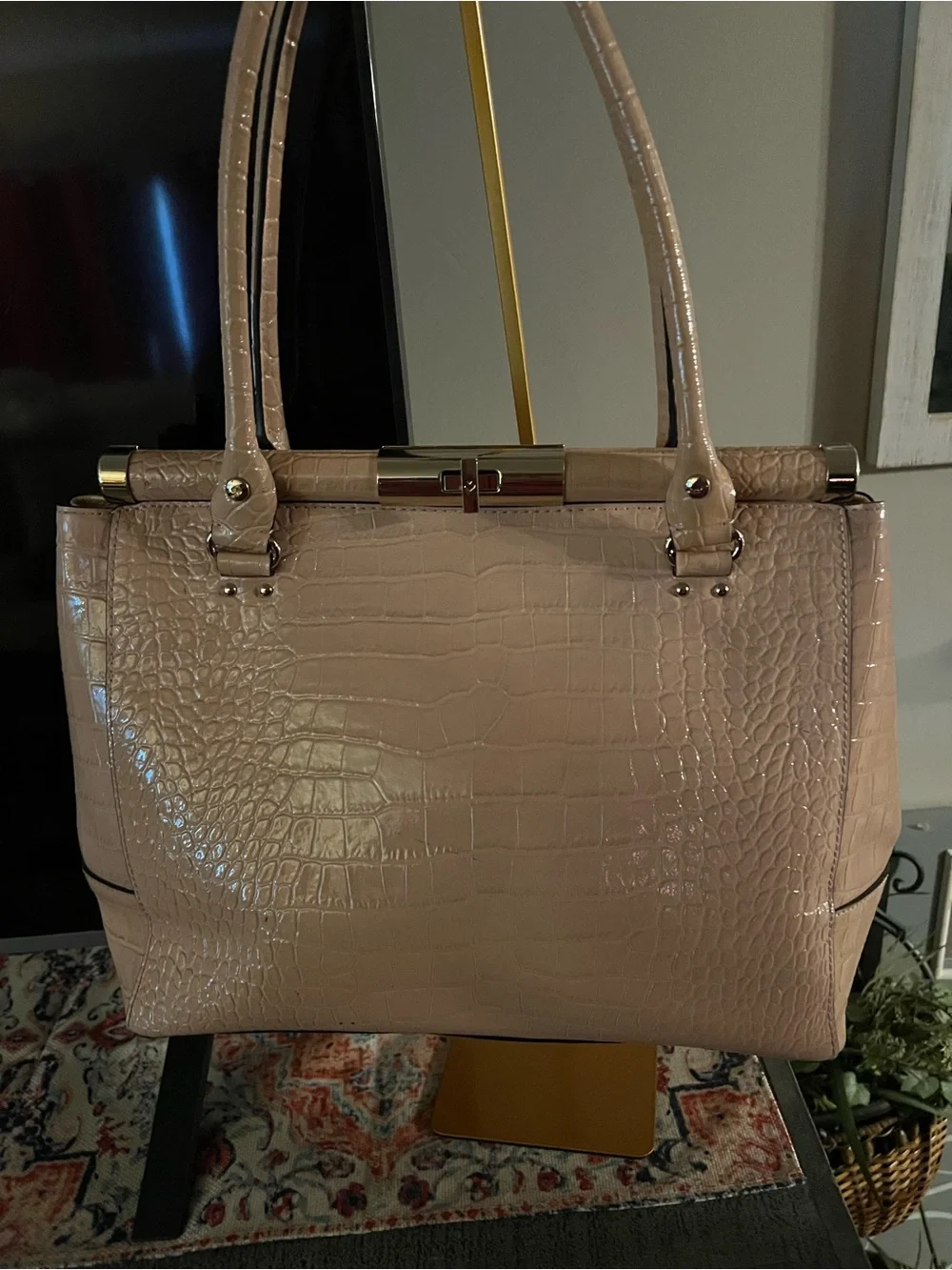 Kate Spade Vintage  Croc-Embossed Satchel in Blush Pink